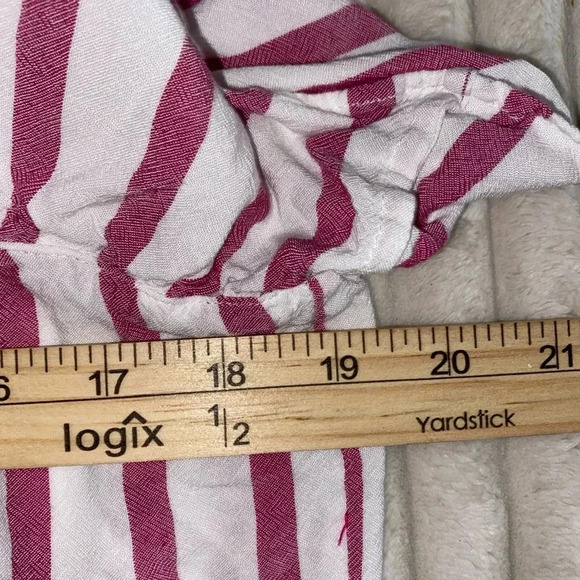 Maeve Anthropologie Short Sleeve Shirt Ruffle Sleeve Pink and White Medium - Picture 6 of 7